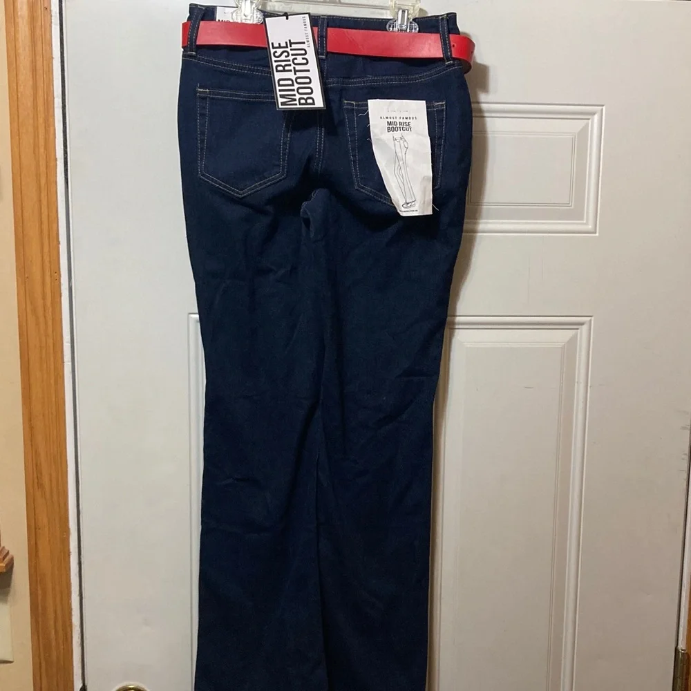 Almost Famous Mid Rise Bootcut Jeans with Red Belt‎ 3 NWT